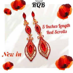 Red Long 4 inches Chandelier Earrings Pageant
